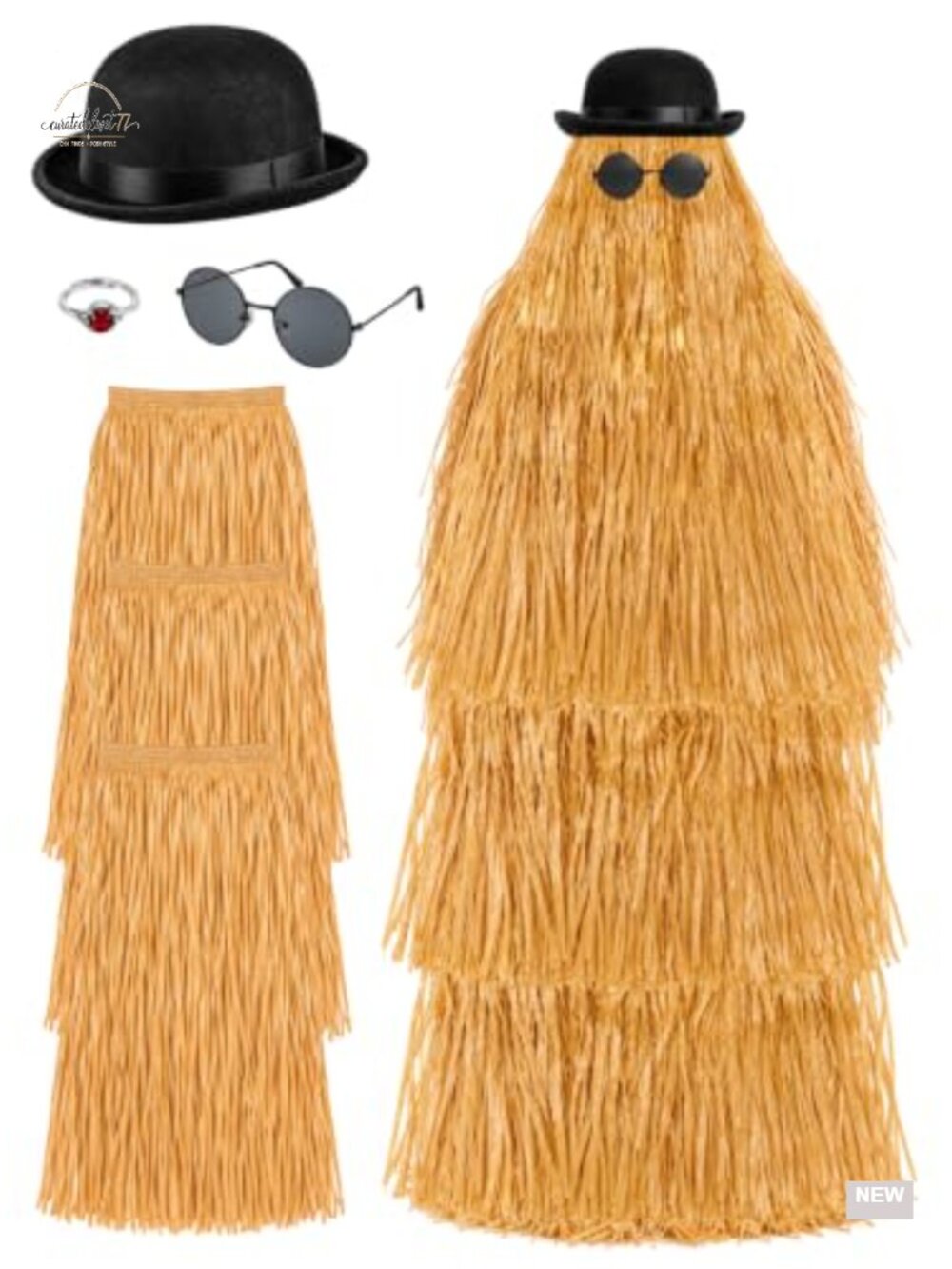 Funny Hairy Gentleman Halloween Costume Adult Polyester Grass Skirts Bowler Hat